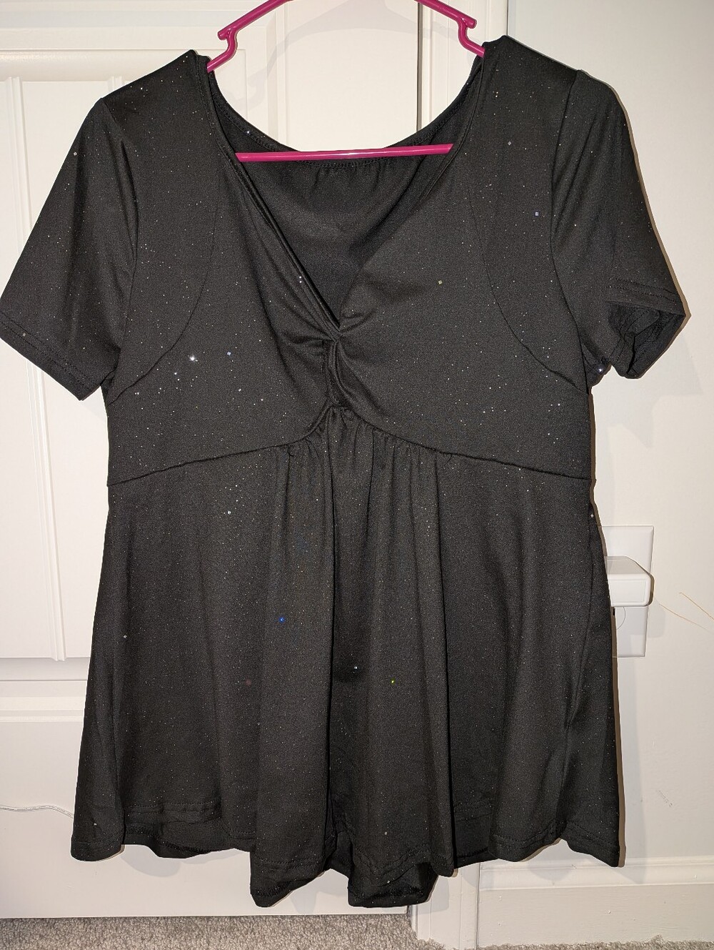 Women's Black Short-Sleeve Twist-Front Top